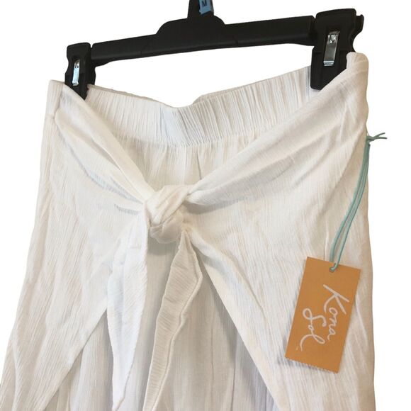 NEW Kona Sol Swim Tie Front Cover Up Pants Side Split White Size Small 4 - 6 - Picture 4 of 8